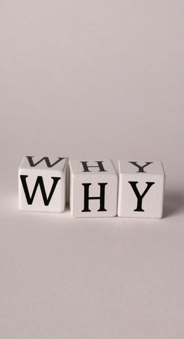 Three Dice with the Word "Why" spelled out.